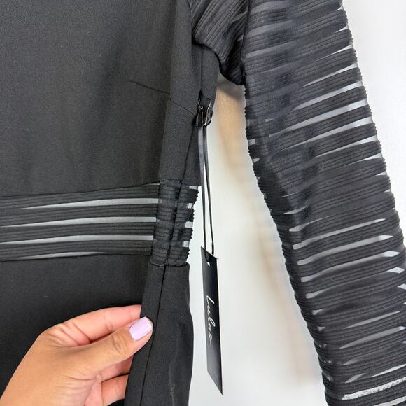 NWT Lulus Perfect Mesh Bodycon Dress 3/4 Sleeve Black - Size M - Picture 5 of 10